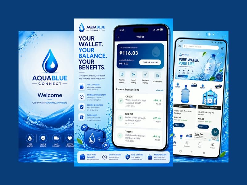 AquaBlue Connect app screens